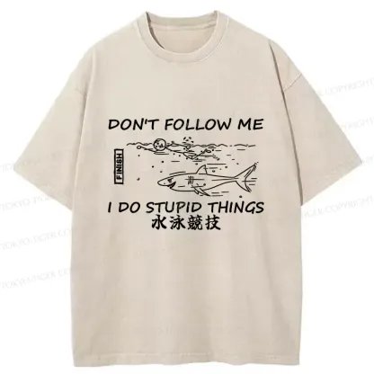 Tokyo-Tiger Don't Follow Me Funny Washed T-Shirt