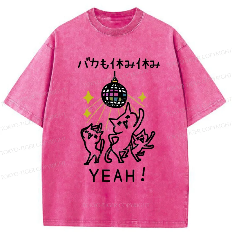Tokyo-Tiger Cats Dancing Funny Washed T-Shirt