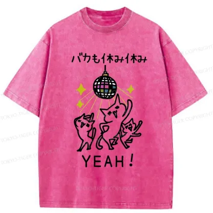 Tokyo-Tiger Cats Dancing Funny Washed T-Shirt