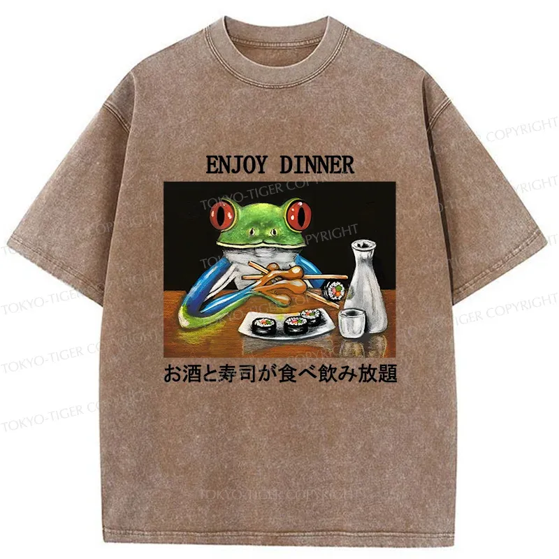 Tokyo-Tiger Enjoy Dinner Washed T-Shirt