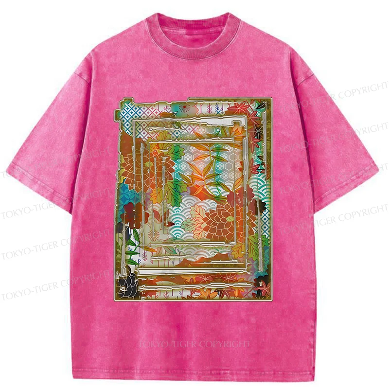 Tokyo-Tiger Japanese Sakura Prints Washed T-Shirt