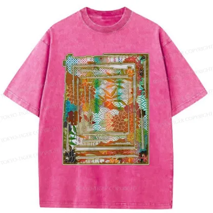 Tokyo-Tiger Japanese Sakura Prints Washed T-Shirt