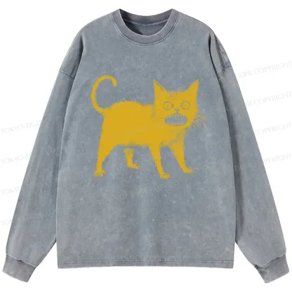 Tokyo-Tiger Horrible Japanese Cat Washed Long Sleeve T-Shirt