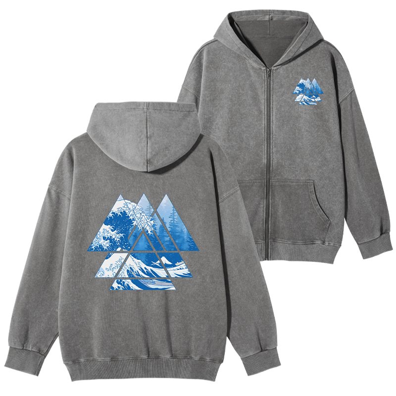 Tokyo-Tiger The Great Wave Washed Zip Hoodie