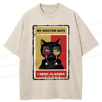 Tokyo-Tiger Cats Need Glasses Washed T-Shirt