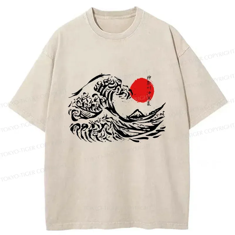 Tokyo-Tiger Japanese Retro Waves Washed T-Shirt