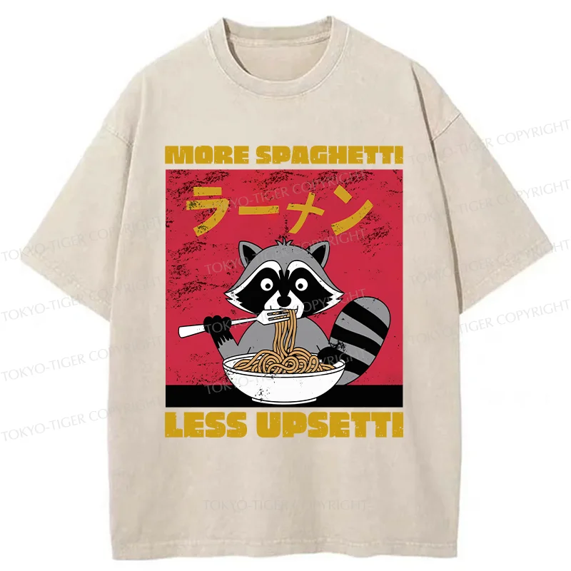 Tokyo-Tiger Raccoon Eats Spaghetti Washed T-Shirt