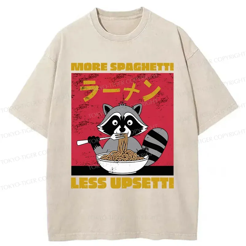 Tokyo-Tiger Raccoon Eats Spaghetti Washed T-Shirt