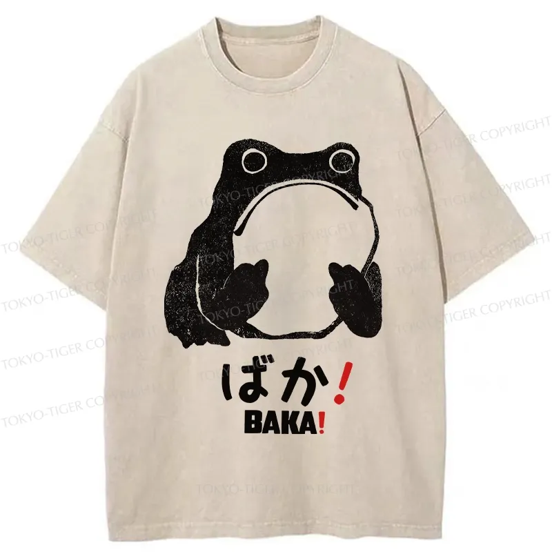 Tokyo-Tiger Funny Baka Frog Washed T-Shirt