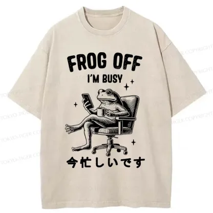 Tokyo-Tiger Busy Frog Funny Washed T-Shirt