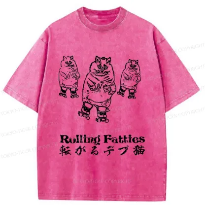 Tokyo-Tiger Cat Skating Japan Washed T-Shirt