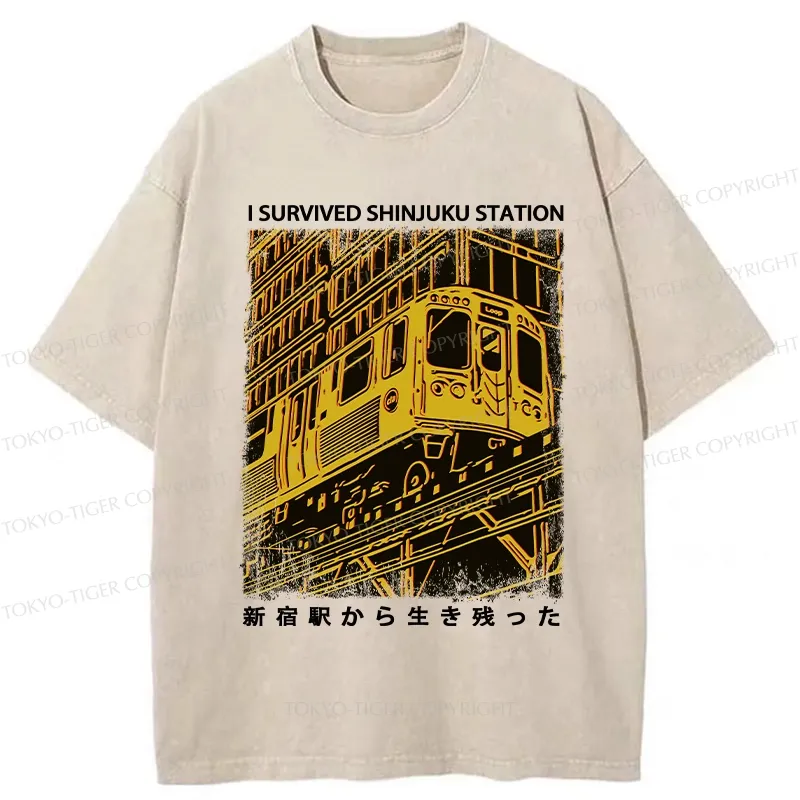 Tokyo-Tiger I Survived Shinjuku Station Washed T-Shirt Sale