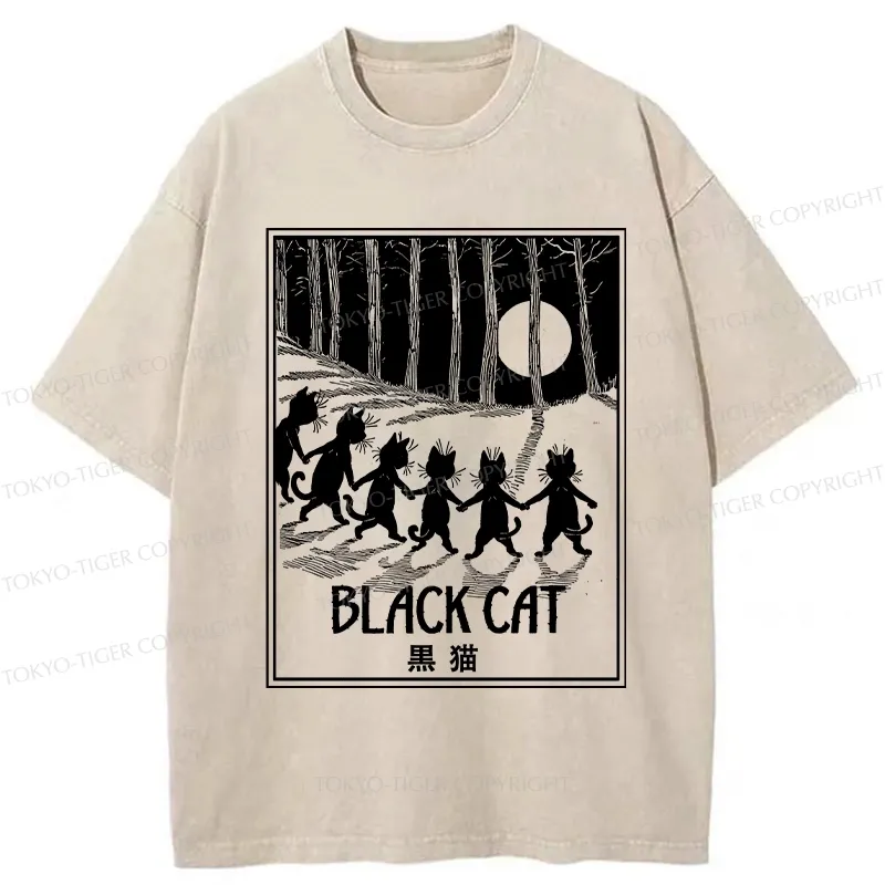 Tokyo-Tiger Six Black Cats Washed T-Shirt Sale