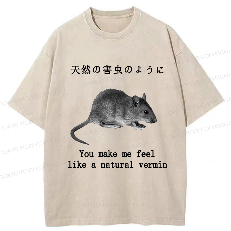 Tokyo-Tiger Funny Natural Vermin Washed T-Shirt