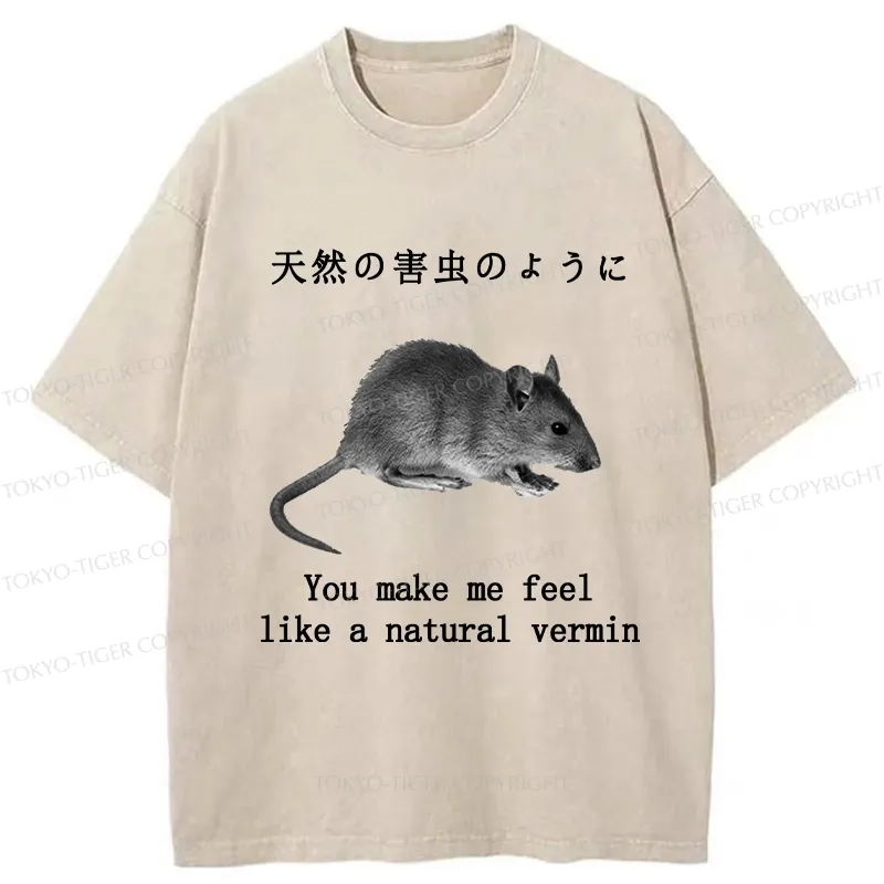 Tokyo-Tiger Funny Natural Vermin Washed T-Shirt