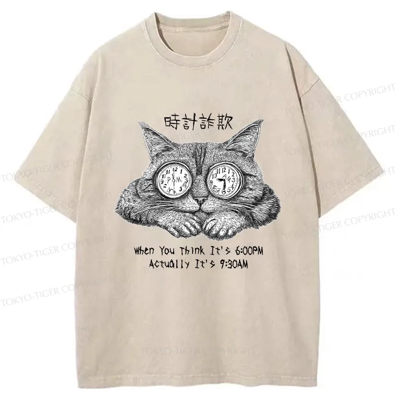 Tokyo-Tiger Funny Hour Hand Fraud Washed T-Shirt Sale