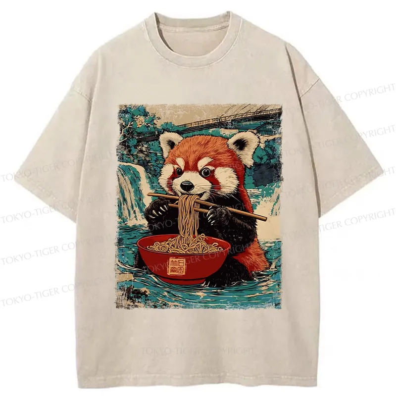 Tokyo-Tiger Ramen Lover Red Panda Washed T-Shirt