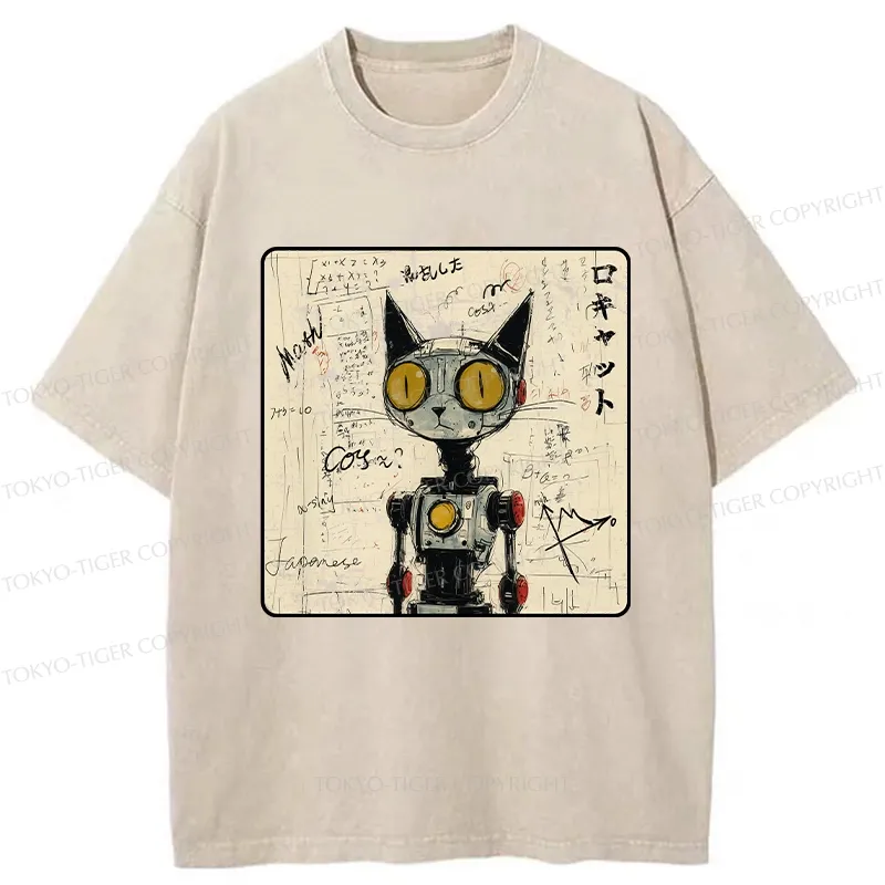 Tokyo-Tiger Robot Cat Washed T-Shirt