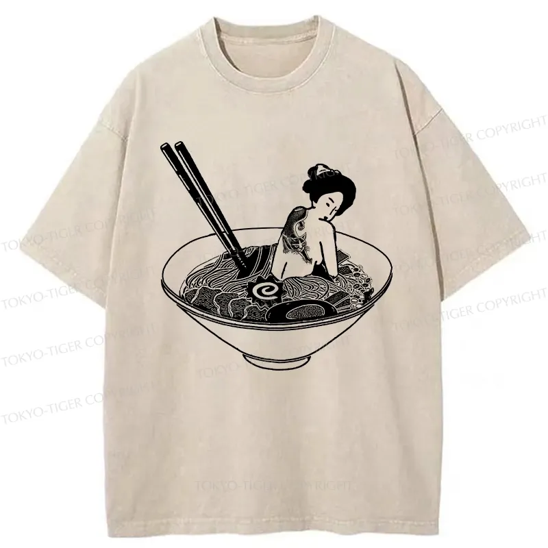 Tokyo-Tiger Geisha Tattoo Ramen Washed T-Shirt