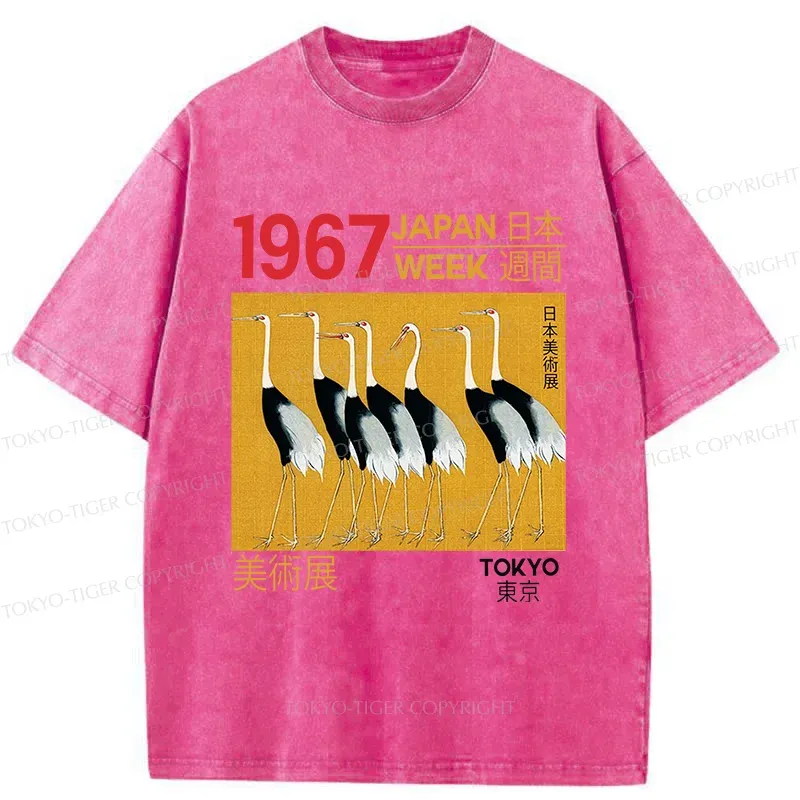 Tokyo-Tiger Japanese Crane Art Washed T-Shirt