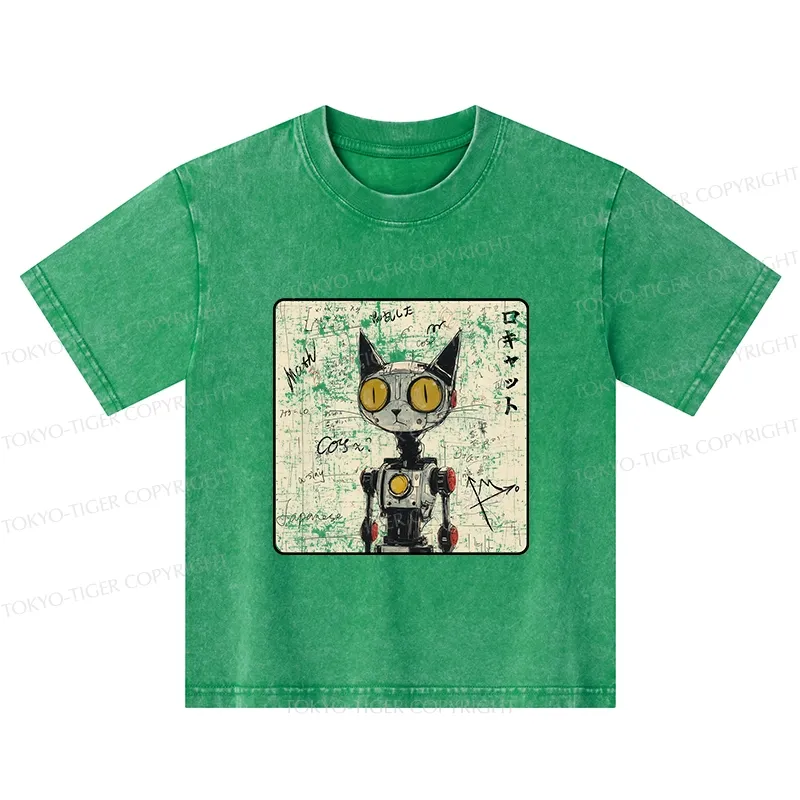 Tokyo-Tiger Robot Cat Kids Washed T-Shirt