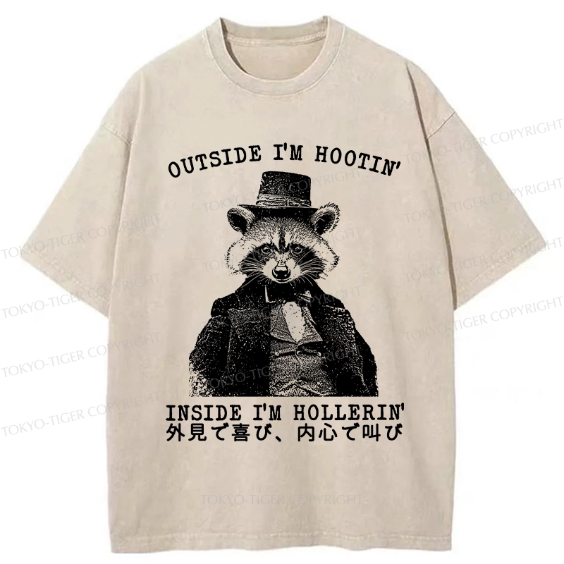 Tokyo-Tiger Outside I'm Hootin' Inside I'm Hollerin' Washed T-Shirt