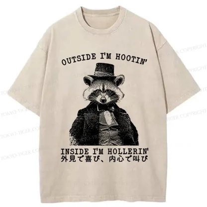 Tokyo-Tiger Outside I'm Hootin' Inside I'm Hollerin' Washed T-Shirt
