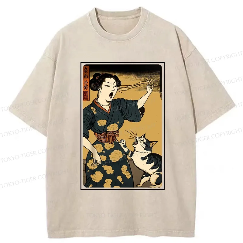 Tokyo-Tiger Woman Yelling At Cat Washed T-Shirt Sale