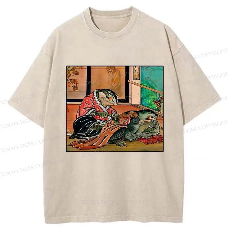 Tokyo-Tiger Frog Tattoo Washed T-Shirt