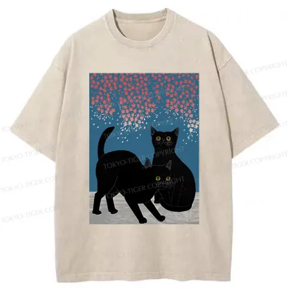 Tokyo-Tiger Black Cat Under The Sakura Washed T-Shirt