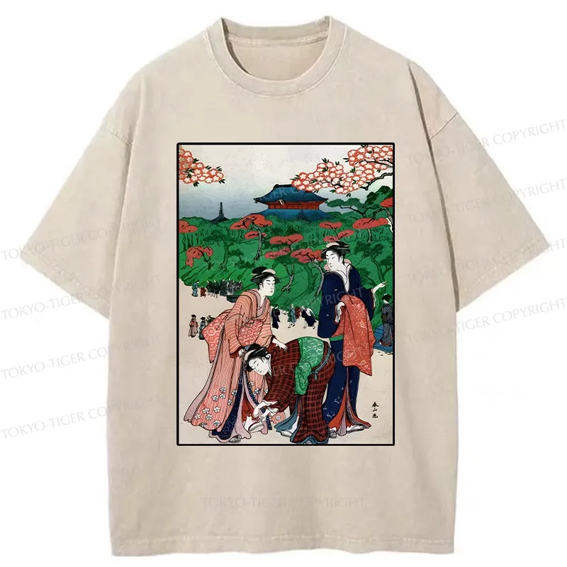 Tokyo-Tiger Retro Japanese Scenery Washed T-Shirt