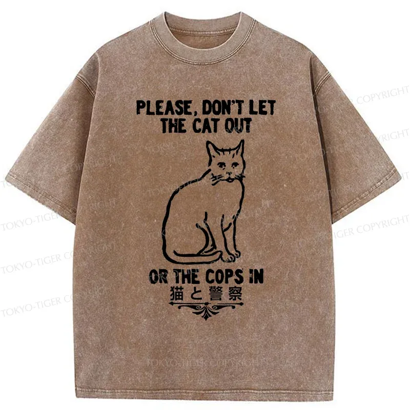 Tokyo-Tiger Cats And The Police Washed T-Shirt