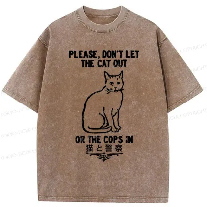Tokyo-Tiger Cats And The Police Washed T-Shirt