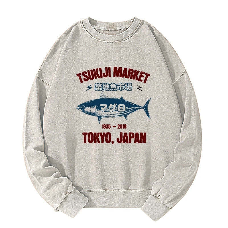 Tokyo-Tiger Japanese Tsukiji Fish Market Washed Sweatshirt Sale