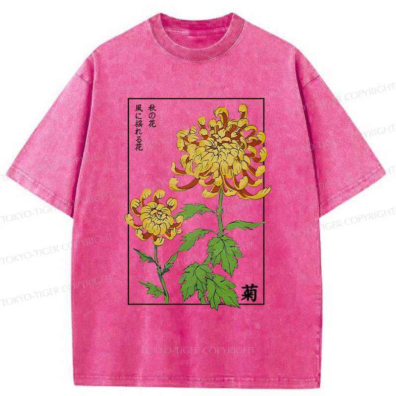 Tokyo-Tiger Retro Chrysanthemum Washed T-Shirt