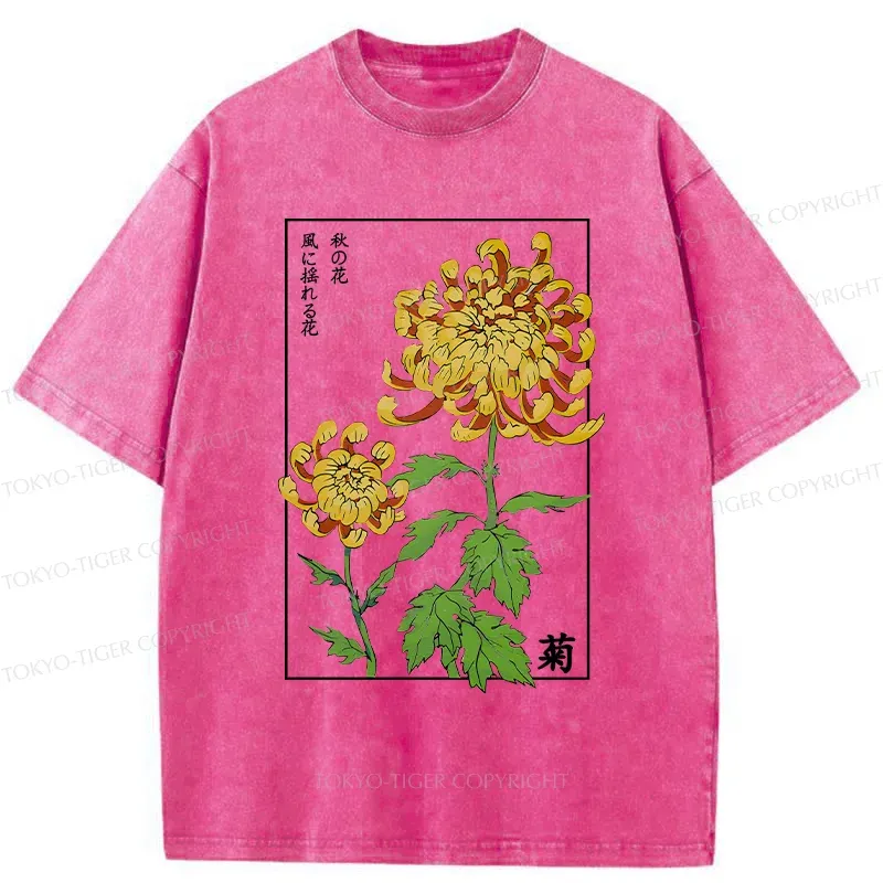 Tokyo-Tiger Retro Chrysanthemum Washed T-Shirt
