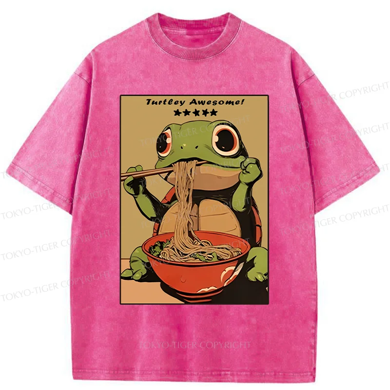 Tokyo-Tiger Turtle Eating Ramen Washed T-Shirt