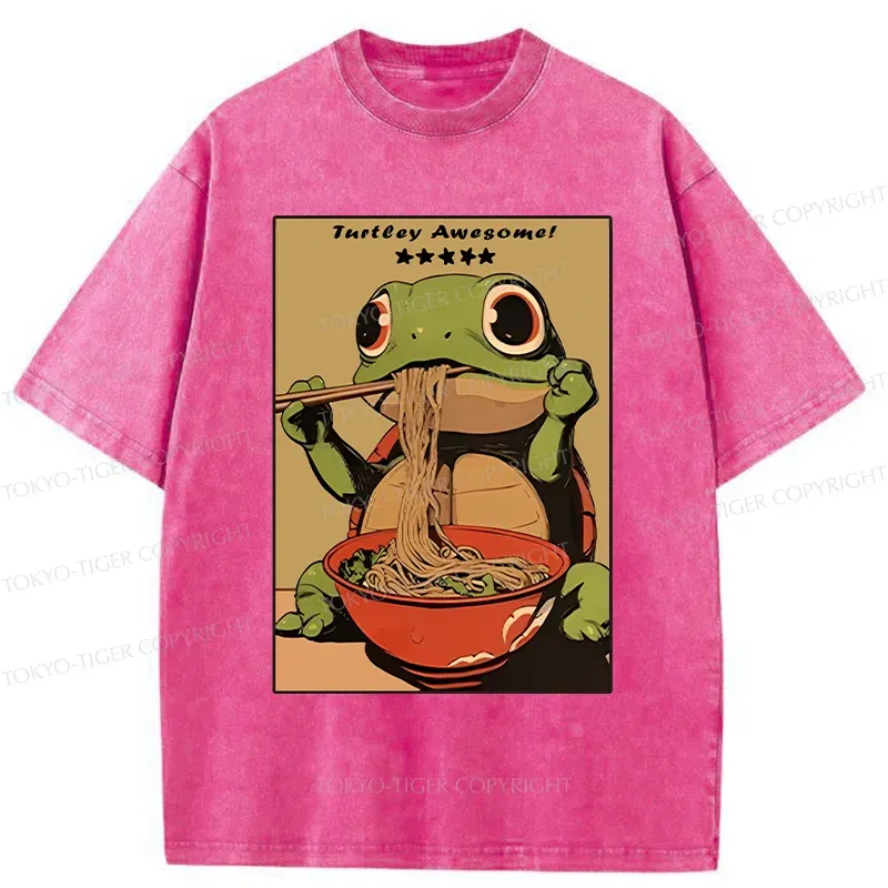 Tokyo-Tiger Turtle Eating Ramen Washed T-Shirt