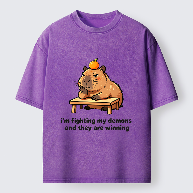 Tokyo‑Tiger Funny Orange Capybara Meme Washed T‑Shirt