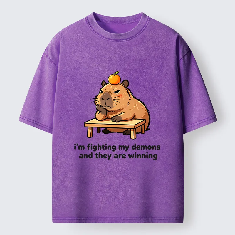 Tokyo‑Tiger Funny Orange Capybara Meme Washed T‑Shirt