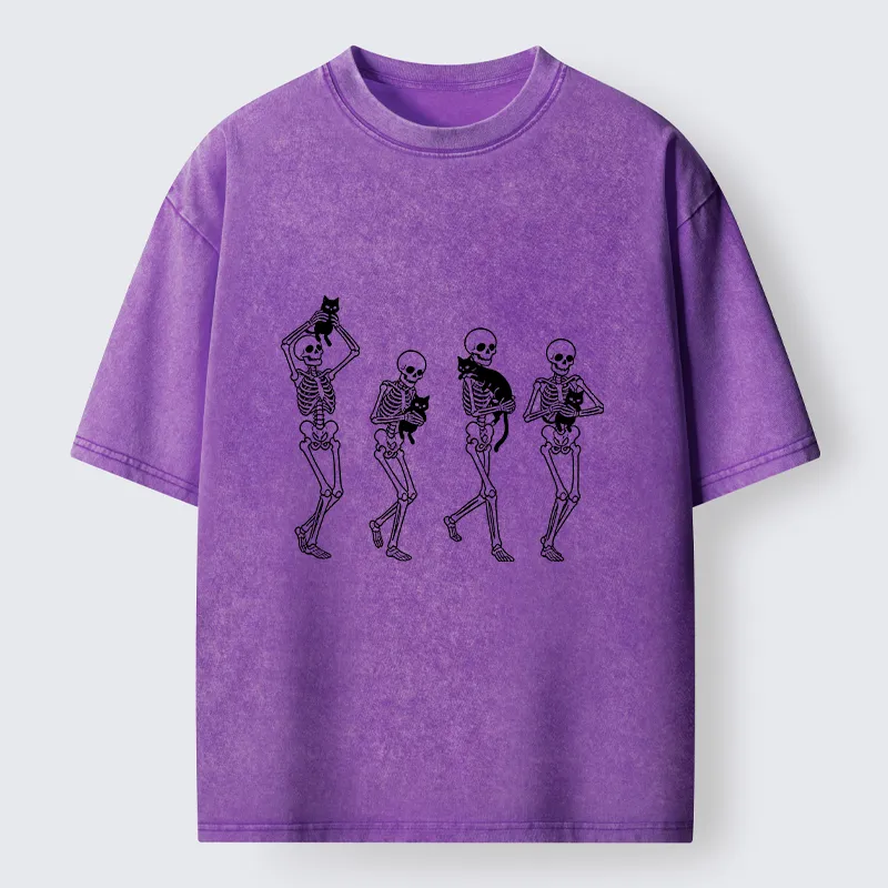 Tokyo‑Tiger Funny Skeleton Cat Meme Washed T‑Shirt