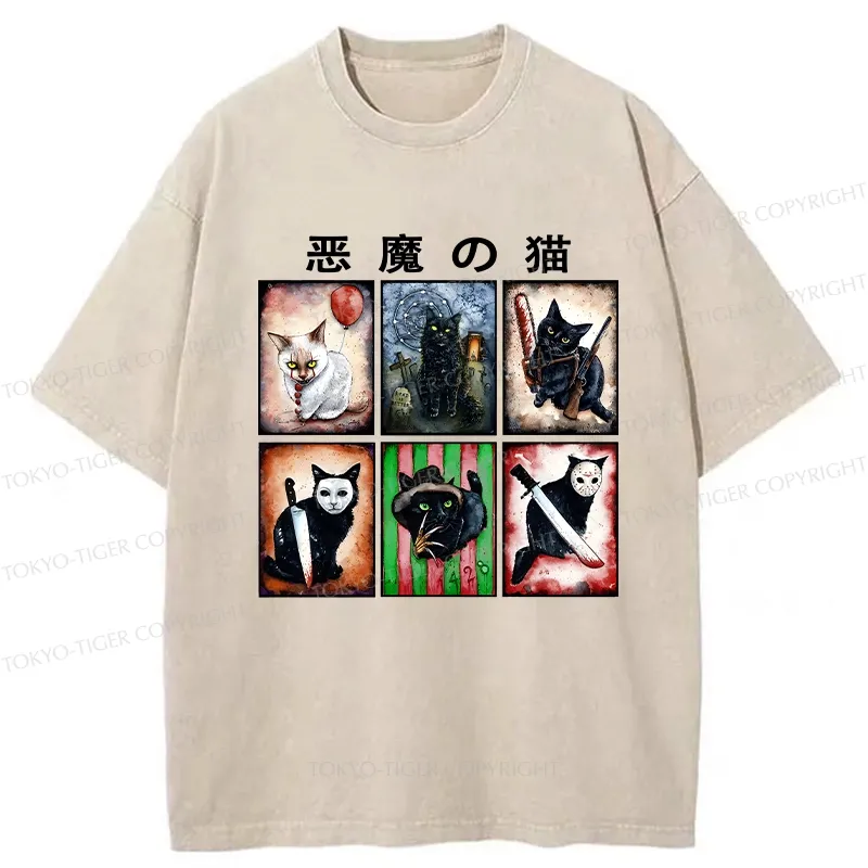 Tokyo-Tiger Demon Cat Washed T-Shirt Sale