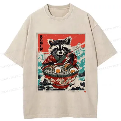 Tokyo-Tiger Ramen-loving Raccoon Washed T-Shirt