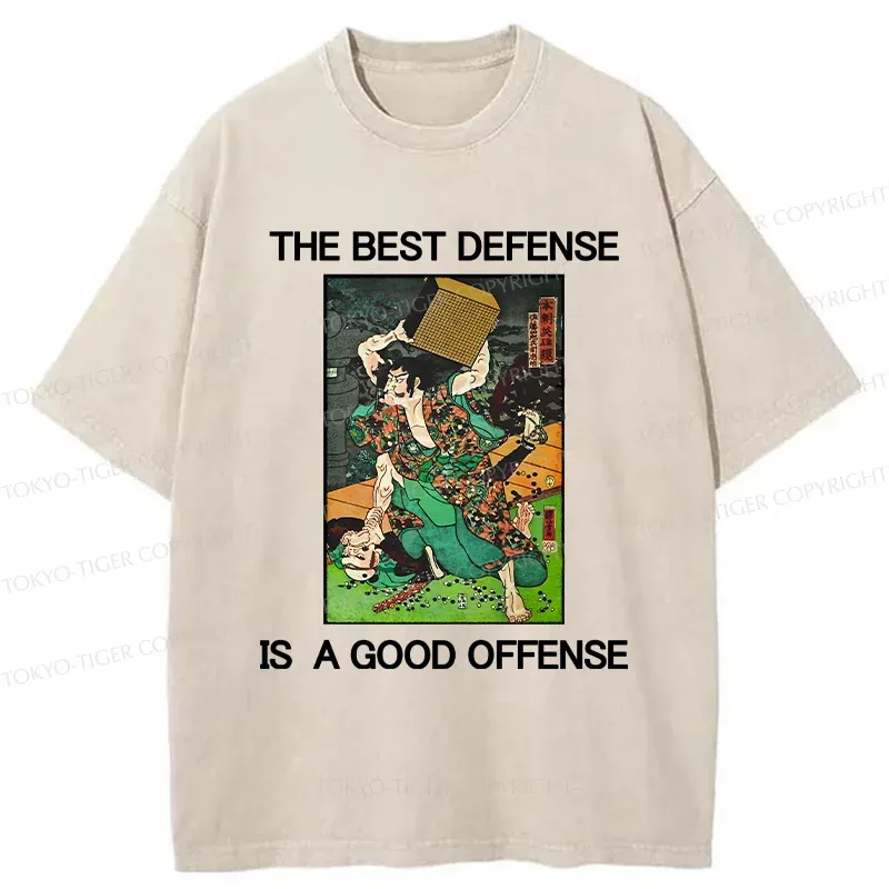 Tokyo-Tiger The Best Defense Is A Good Offense Washed T-Shirt