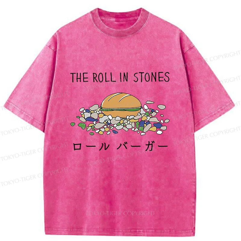 Tokyo-Tiger Rolling Hamburger Funny Washed T-Shirt