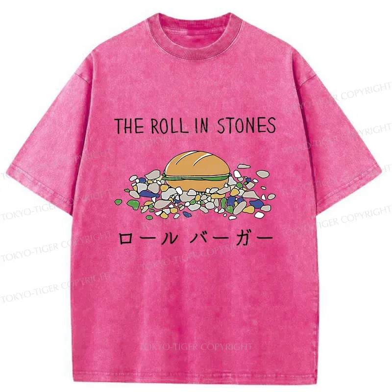 Tokyo-Tiger Rolling Hamburger Funny Washed T-Shirt