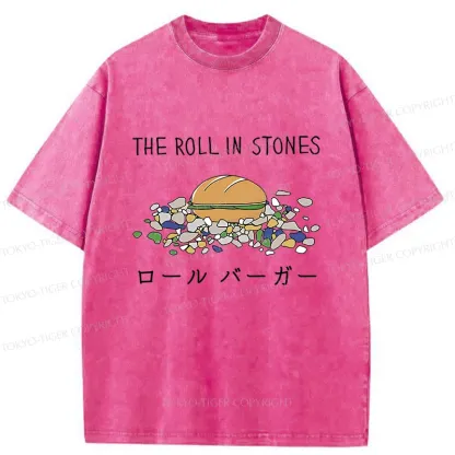 Tokyo-Tiger Rolling Hamburger Funny Washed T-Shirt