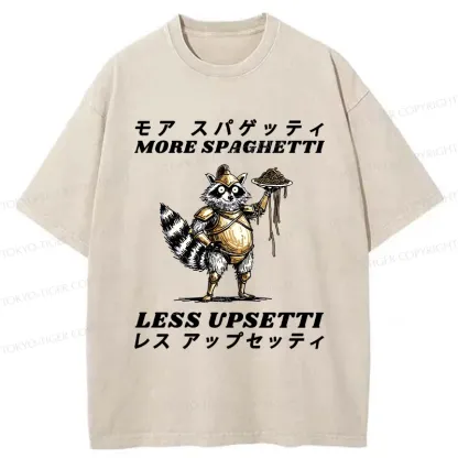 Tokyo-Tiger Armed Raccoon Eating Spaghetti Washed T-Shirt