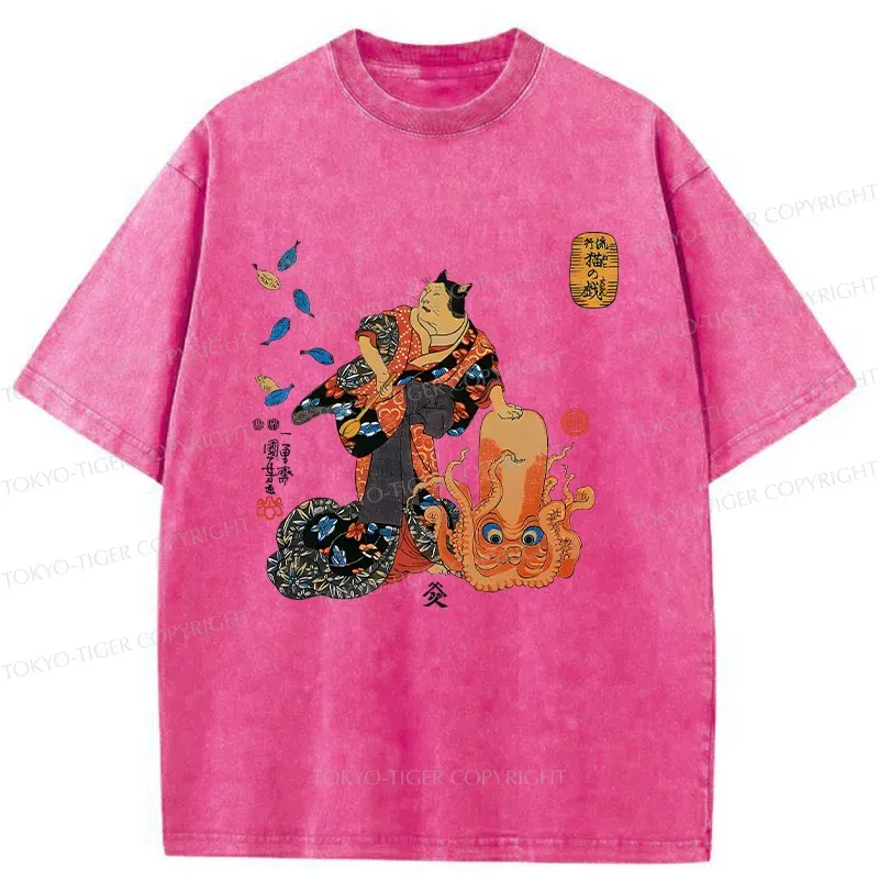 Tokyo-Tiger Geisha Cat Washed T-Shirt