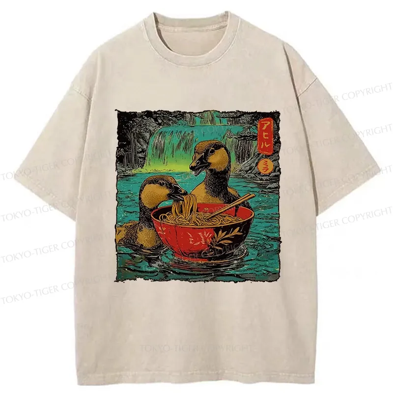 Tokyo-Tiger Ramen Lover Goose Washed T-Shirt Sale